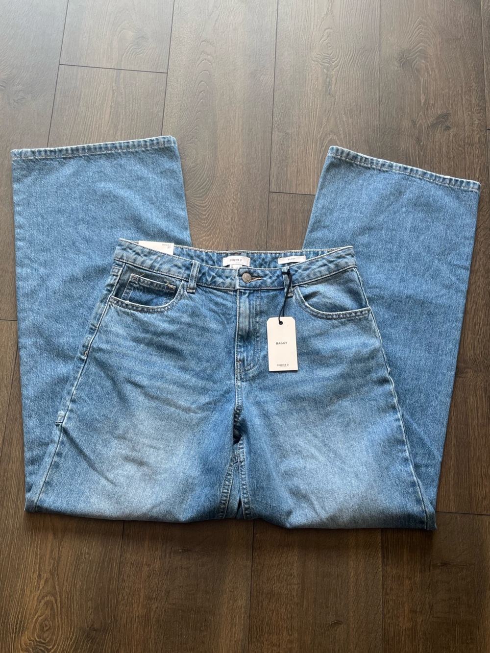 Forever 21 Wide Leg Baggy Distressed Jeans